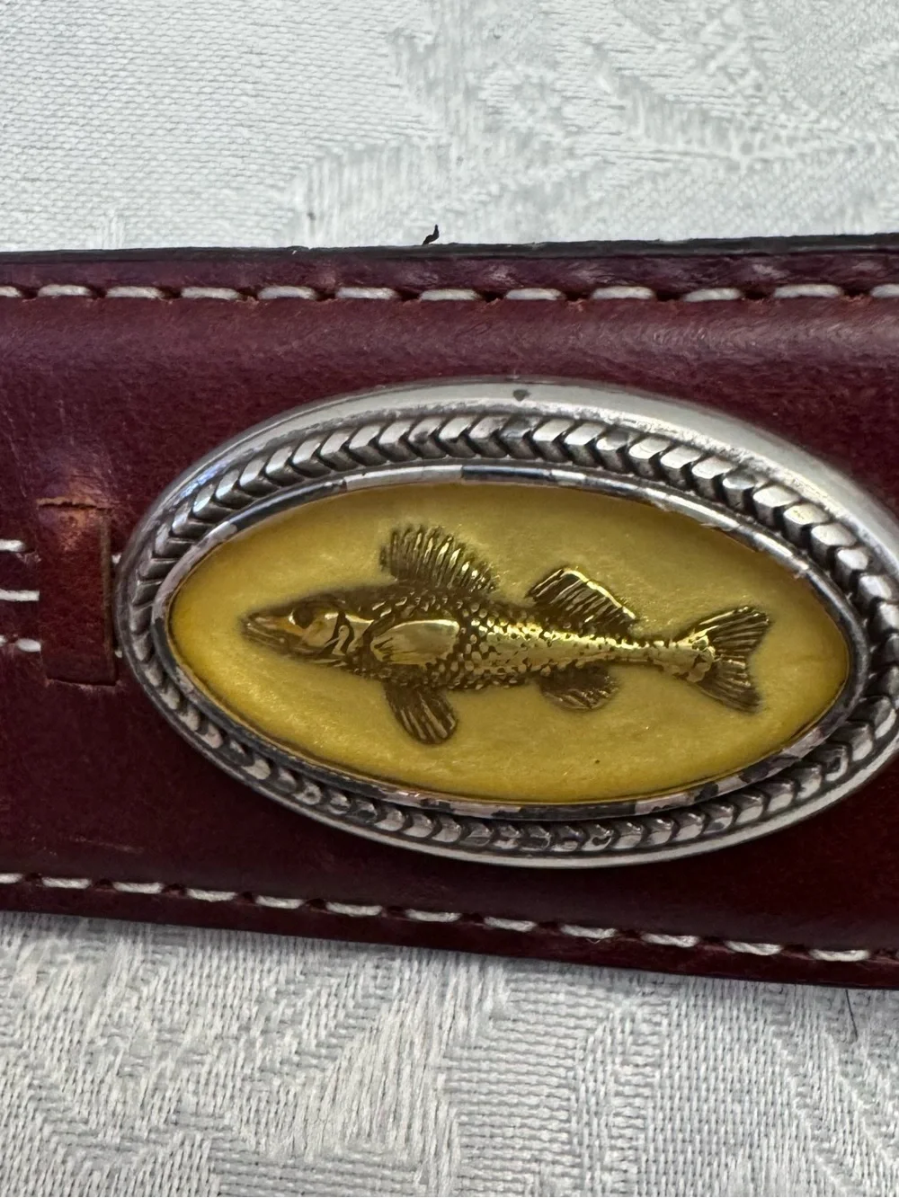 Onyx By Brighton Brown Leather Belt‎ Men’s Size 34 Fish Bass Western Preppy Dad